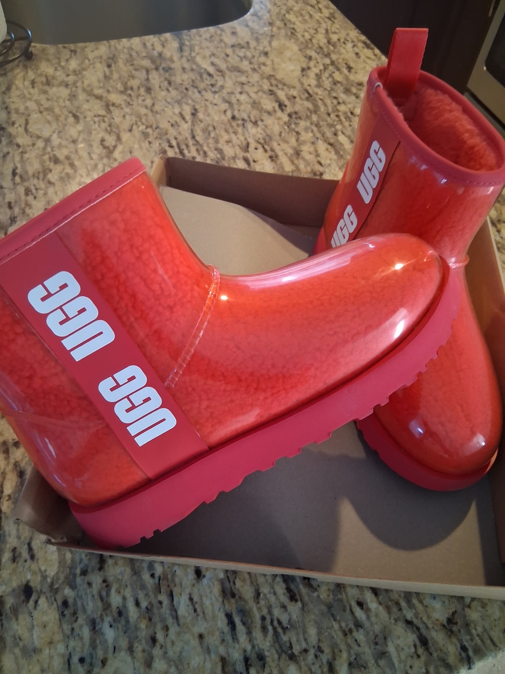 Ugg Classic Clear Mini Ankle Boots Women Size 7 Red